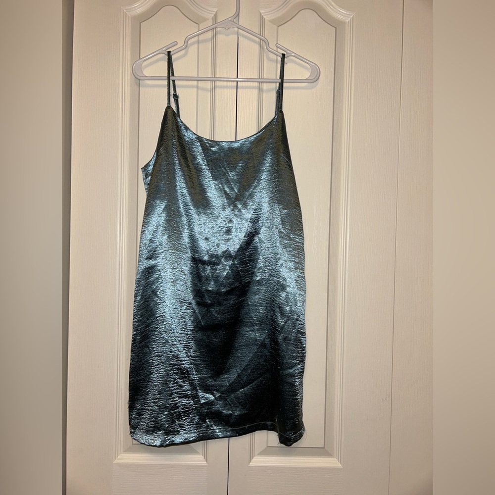 Silence + Noise Blue Metallic Slip Dress